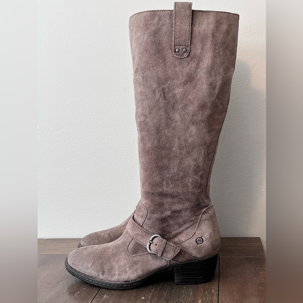 Born Taupe Suede Knee-High Buckle Boots